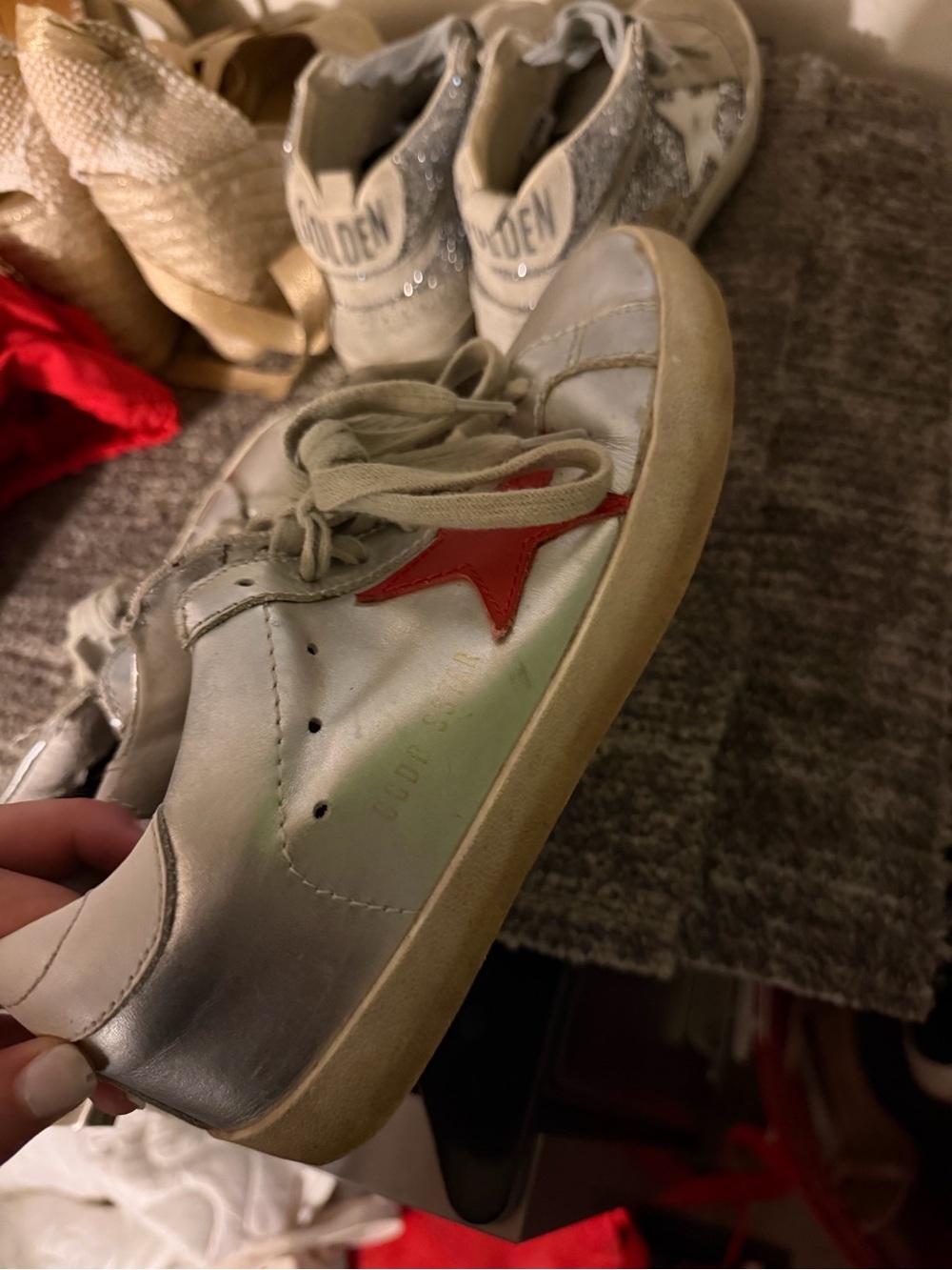 Golden Goose White Sneakers with Blue and Red Star Accents - Picture 2 of 8